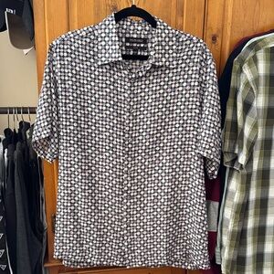 100% silk - Murano Geometric Casual Shirt - charcoal, gray, pink, off-white